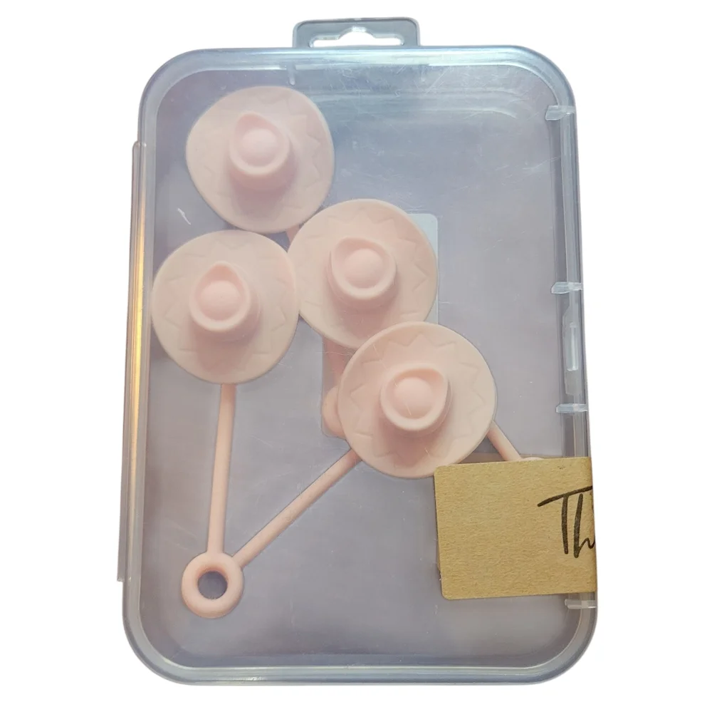 4pcs Silicone Cowgirl Hat Reusable Straw Toppers for 8-10mm Straws - NIP